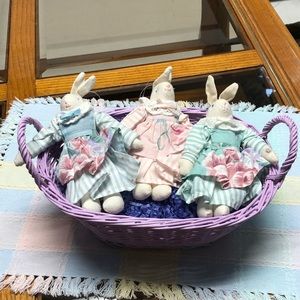 Three little country bunnies with basket